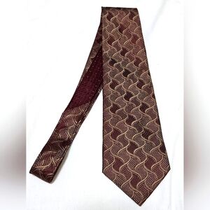 PRONTO-UOMO Men's Geometric Maroon & Brown Interlocking Silk Necktie Size 59"x4"